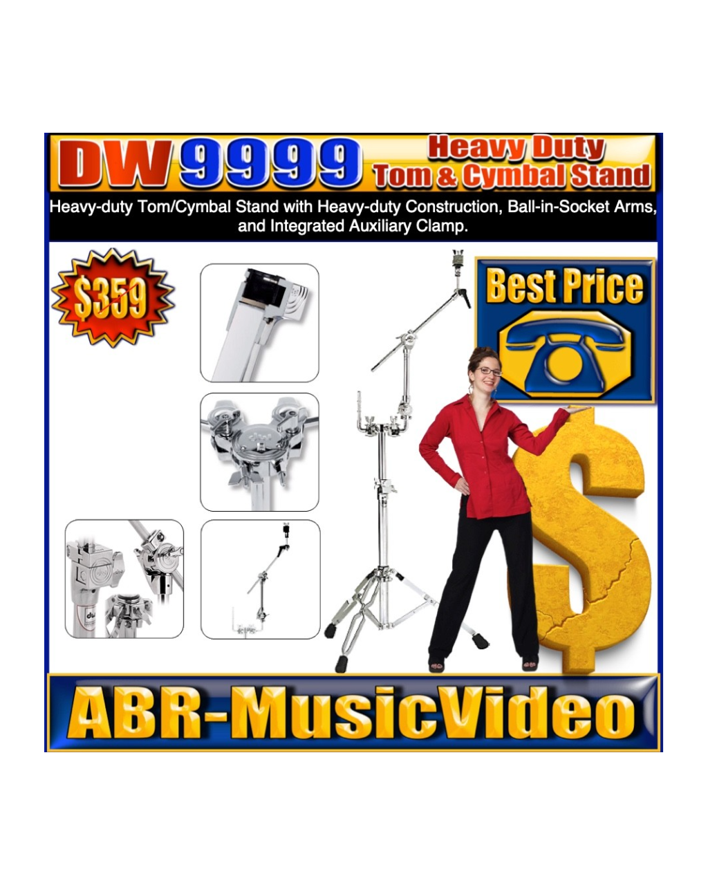 DW DWCP9999 9000 Series Heavy Duty Single Tom and Cymbal Stand