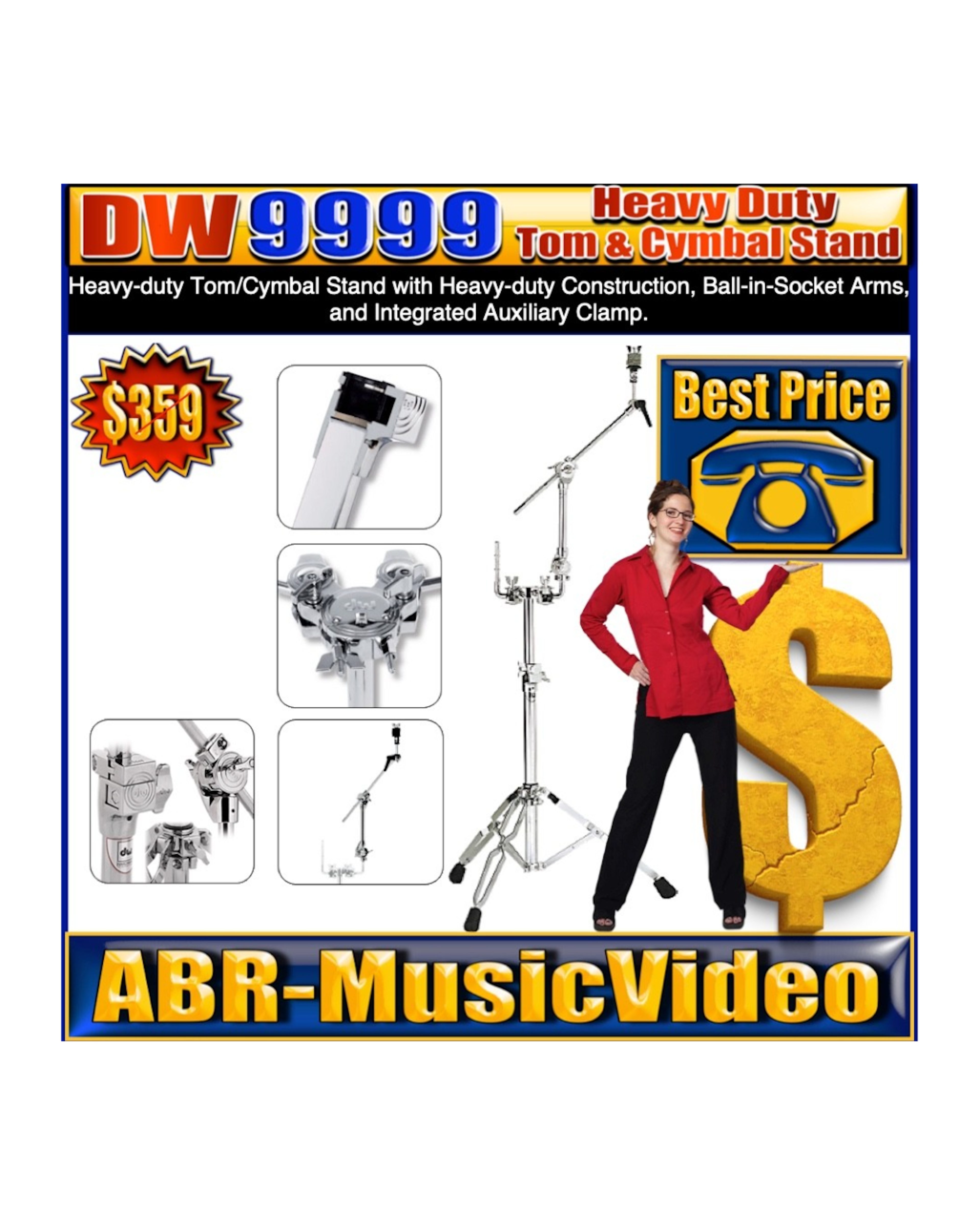DW DWCP9999 9000 Series Heavy Duty Single Tom and Cymbal Stand