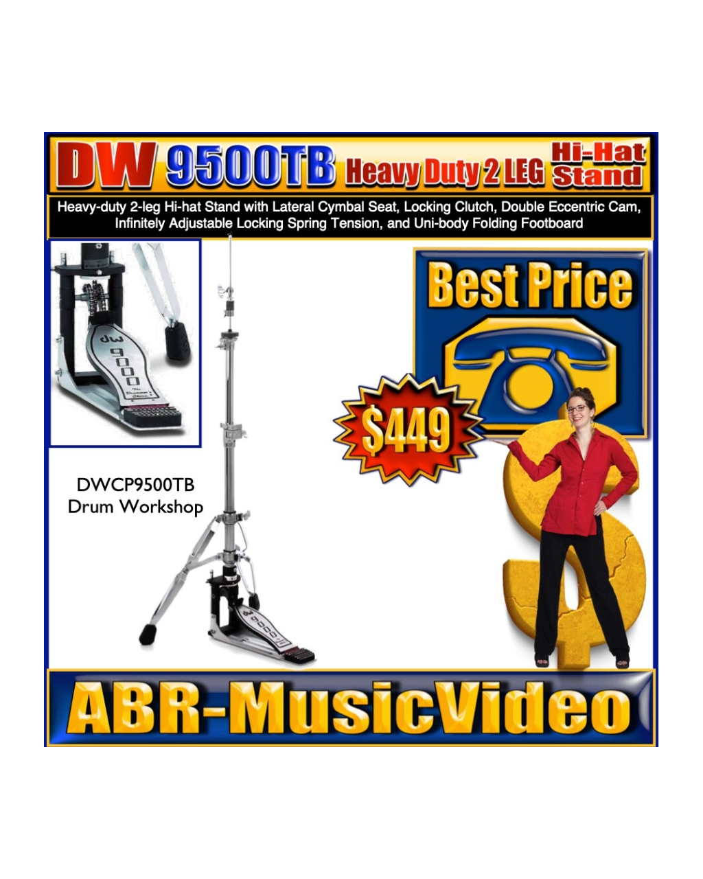 DW 9500TB Heavy Duty 2-Leg Hi-hat Stand/1 Year Manufacture Warranty!