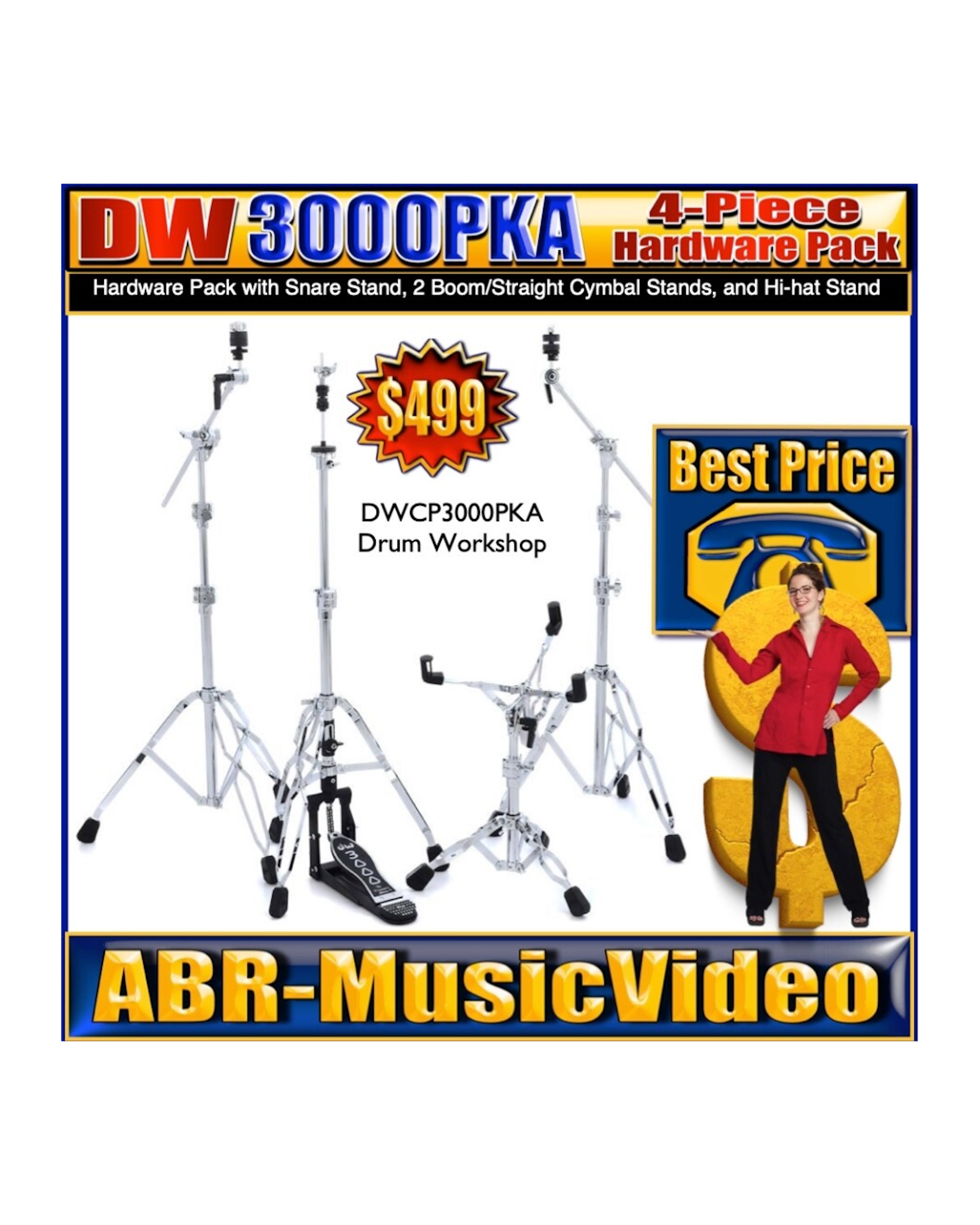 DW 3000 Series 4-Piece Hardware Pack DWCP3000PKA, Hi-hat, Snare & 2 Cymbal Stand